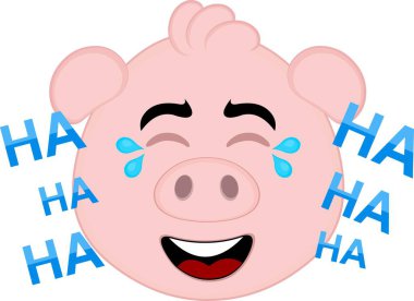 Vektör illüstrasyon emoji karakter yüz domuz çizgi filmi, yüksek sesle kahkaha