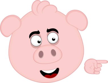 Vektör illüstrasyon emoji karakter yüz domuz çizgi filmi, işaret el parmağı ile