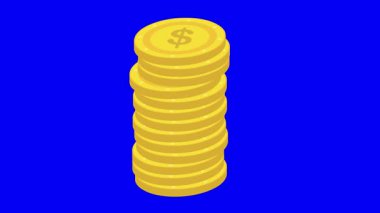 Video animasyon yığınları oklu paralar ekonomik enflasyon kavramında yukarı hareket ediyor, mavi renkli anahtar arka planda