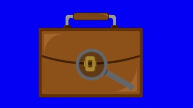 Arama çalışması konseptinde mavi renkli anahtar arka planda video animasyon simgesi ve büyüteç