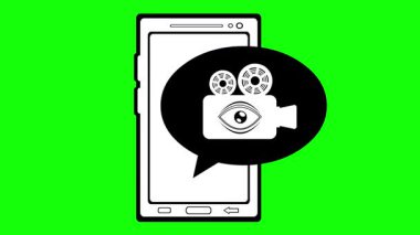 Yeşil krom anahtar arkaplan üzerine siyah beyaz simge video arama cep telefonu konsepti animasyonu çizimi