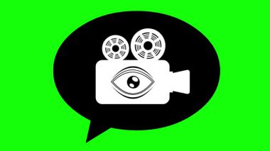 animasyon siyah beyaz ikon video çağrı konsepti, yeşil renkli anahtar arkaplan