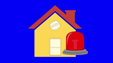 video animasyon ev güvenliği alarm konsepti, mavi renkli anahtar arkaplan