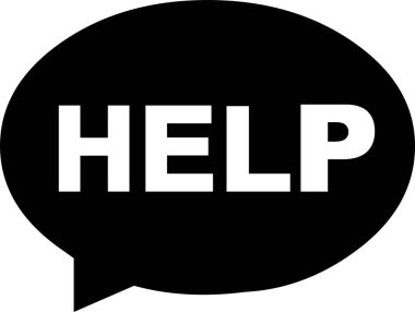 vektör illüstrasyonu yardım metni içeren siyah ve beyaz ikon konuşma balonu