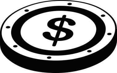 Yalancı bir paranın siyah beyaz simgesini çizen vektör illüstrasyonu