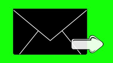 video animasyonu siyah beyaz simge kart zarfı ve ok yeşil renkli anahtar arkaplan üzerinde mesaj gönderme kavramında hareket ediyor