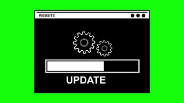 video animasyonu siyah-beyaz web tarayıcı ve web güncelleme konseptinde yükleme çubuğu, yeşil renkli anahtar arkaplan