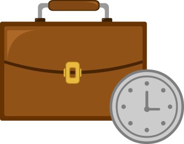 İş günü konseptinde vektör illüstrasyon ofis portföyü ve saati