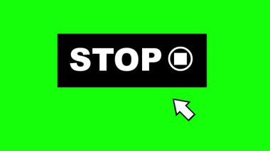 video animasyonu siyah ve beyaz simge bilgisayar imleci fare imleci yeşil renkli anahtar arkaplan üzerinde dur düğmesine tıkla dijital yazılım sistemi