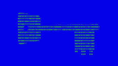 mavi renkli bir arkaplan üzerinde sıfır ve bir ikili kod sistemi ile dizayn edilmiş video canlandırma simgesi anahtarı