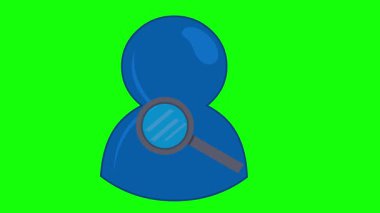 Yeşil renkli bir arkaplan üzerinde iletişim ya da insan kaynakları konsepti arayışında hareket eden bir büyüteç ile bir kullanıcı simgesinin video animasyonu