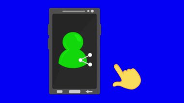 video animasyon simgesi cep telefonu paylaşım kişisi ya da kullanıcı konsepti, mavi renkli anahtar arka planda