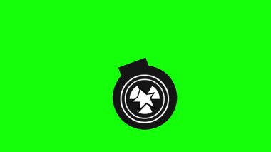 video animasyonu siyah-beyaz konsept ikon atom ve nükleer bomba patlaması, yeşil krom anahtar arka plan