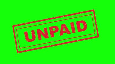 video animasyon kırmızı kauçuk mühür ödenmemiş metin, yeşil renkli anahtar arkaplan