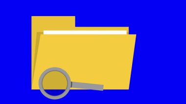 video canlandırma simgesi büyütme cam nesne kavramı, okuma ya da arama bilgisayar dizini dosya belgesi, mavi renkli bir arkaplan üzerinde