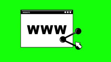 video animasyonu siyah ve beyaz konsept simgesi bilgisayar fare paylaşım web sitesi URl düğmesi, yeşil renkli anahtar arkaplan üzerinde