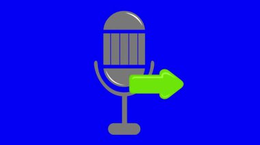 video animation microphone and arrow shape in send audio sound concept icon, on a blue chroma key background