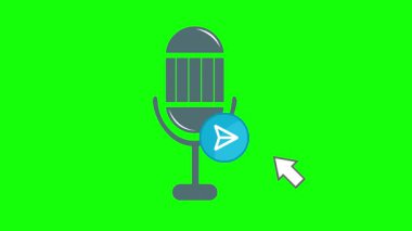 video animasyonu yeşil renkli anahtar arkaplan üzerinde bilgisayar imleç fare aygıtı, ses düğmesi konsept simgesi gönderme