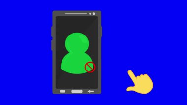 video animasyon el engelleme ve mavi krom anahtar arka planda cep telefonu aygıtından kullanıcı bağlantısını açmak