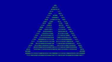 Video animasyonu ünlem işareti posteri, uyarı ya da uyarı konsepti, mavi renkli bir arkaplan üzerinde ikili kod numaralarıyla tasarlandı