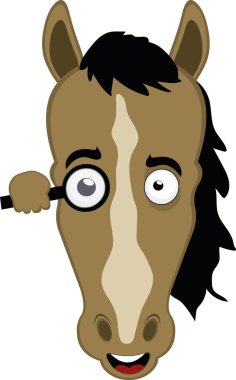 Vektör çizim karakteri at suratlı çizgi film, büyüteçle izliyor.