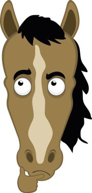 Vektör illüstrasyon karakteri at suratlı, düşünceli ya da kuşkulu bir ifadeyle