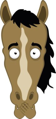 Vektör illüstrasyon karakteri at suratlı çizgi film, elleriyle ağzını kapatıyor, sessiz kalma ya da sessiz kalma kavramında.