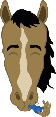 Vektör çizimi karakteri at suratlı, ağzı düdük çalıyor.