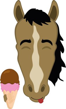 Vektör çizimi karakteri at suratlı, elinde dondurma külahı ve nefis bir ifadeyle.