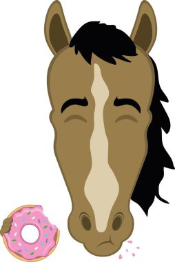 Vektör illüstrasyon karakteri at suratlı çizgi film karakteri ahudududulu çörek yiyor