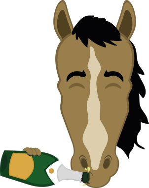 Vektör illüstrasyon karakteri at suratlı karikatür, şampanya ya da elma şarabı içiyor.