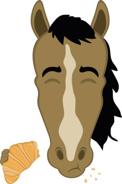 Vektör illüstrasyon karakteri at çizgi filminde fırın kruvasanı yiyor.