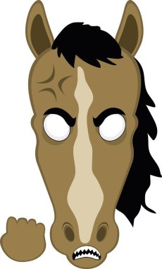 Vektör illüstrasyon karakteri at çizgi filmi, kızgın ifade beyaz gözler, keskin dişler ve el intikam hareketi