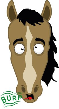 Vektör illüstrasyon karakteri at suratlı çizgi film karakteri, metin geğirmesiyle ağız geğirmesi