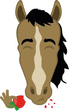 Vektör çizimi karakteri at suratlı, çilek yiyen.