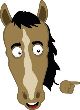 Vektör illüstrasyon karakteri at suratlı çizgi film, el işaret parmağı ile