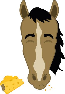 Vektör çizimi karakteri at suratlı, bir parça peynir yiyor.