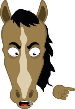 Vektör illüstrasyon karakteri at suratlı çizgi film, elinin işaret parmağı ile suçlayan ve kınayan