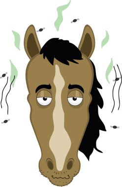 Vektör çizimi karakteri at suratlı, pis kokulu ve sineklerle çevrili.