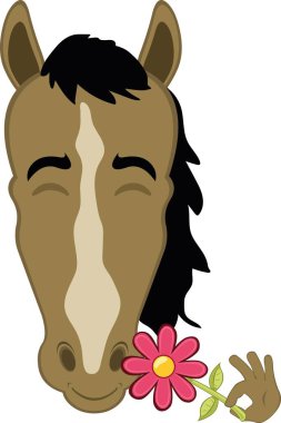 Vektör çizimi karakteri at suratlı, çiçek kokusu alıyor.