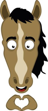 Vektör illüstrasyon karakteri at suratlı çizgi film, parmaklarınızla bir kalp şekli oluşturuyor.