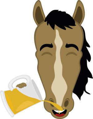 Vektör çizimi karakteri at suratlı, cam bira içiyor.