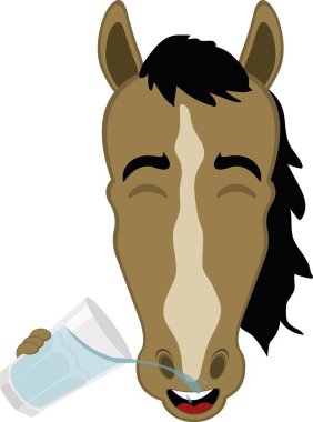 Vektör çizimi karakteri at suratlı, bir bardak su içen