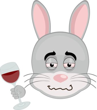 Vektör illüstrasyon simgesi karakteri elinde bir bardak şarap ve sarhoş bir ifadeyle tavşan kemirgen hayvana bakar.