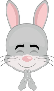 Vektör illüstrasyon simgesi karakteri elleri dua pozisyonunda olan tavşan kemirgen hayvanla karşı karşıya