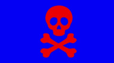 kırmızı ve yeşil renk değiştiren çapraz kemikli video animasyon ikonu kafatası ölüm, toksik veya zehir uyarısı, mavi krom anahtar gerigron