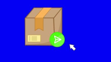 video animasyon konsepti simgesi tıklama bilgisayar imleci fare yeşil renkli anahtar arka planında paket düğmesi sistemi gönder