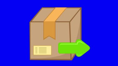video animation send package concept icon, on a blue chroma key background screen