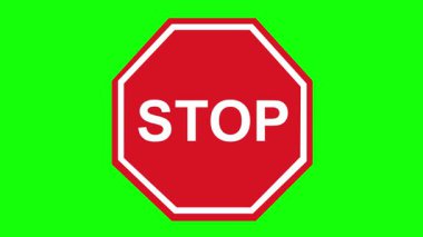 video animasyon yol işareti durdurma komutu, yeşil krom anahtar arka planı