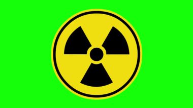 video animasyonu psikedelik sembol radyoaktif uyarı, yeşil krom anahtar arka planda